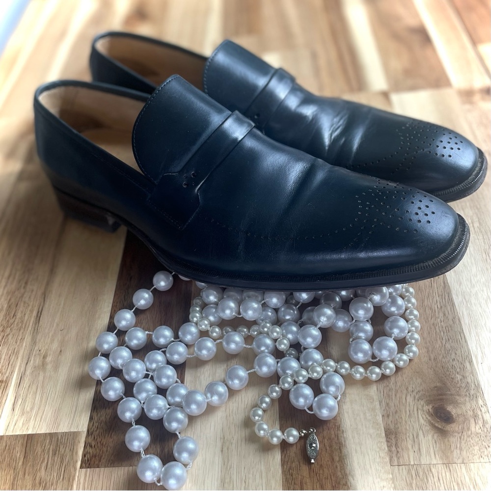NEIMAN MARCUS | 11 | Men’s Leather Jefferey’s Navy Penny Loafers Made in Brazil
